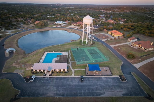 view of aerial view at dusk