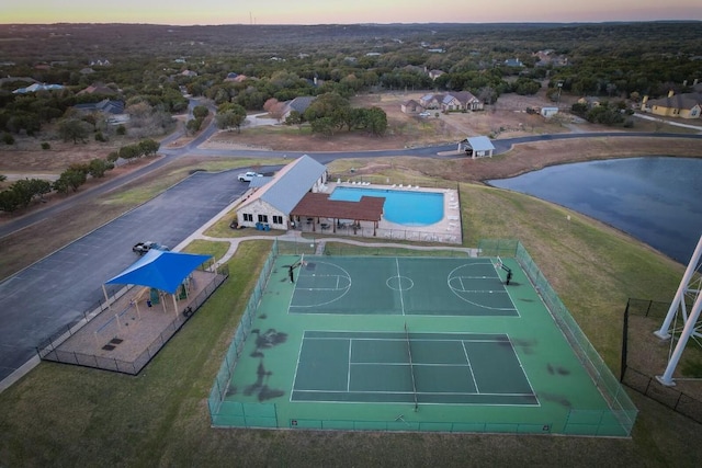 view of aerial view at dusk