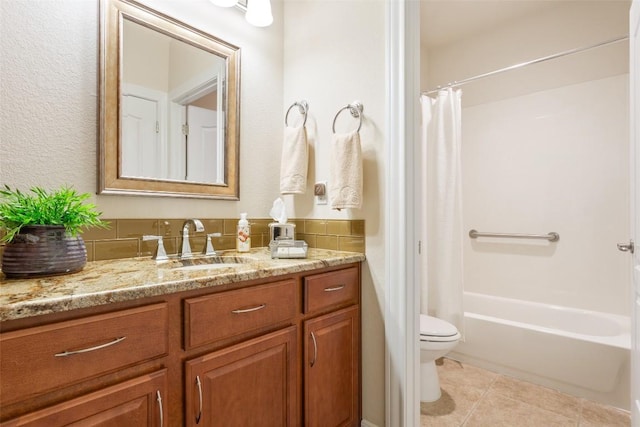 full bathroom featuring tile patterned flooring, vanity, shower / tub combo, and toilet