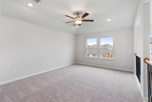 unfurnished living room featuring light colored carpet, ceiling fan, and lofted ceiling