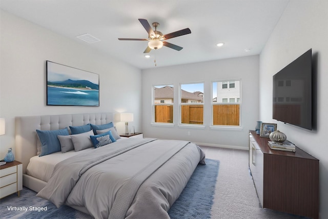 bedroom with carpet floors and ceiling fan