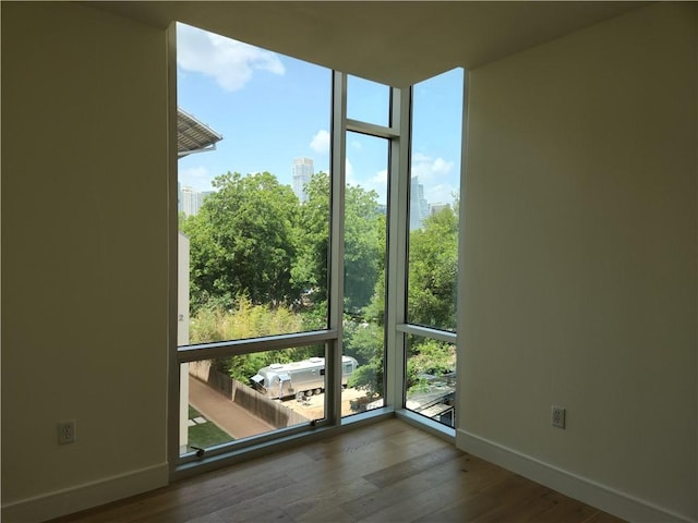 entryway featuring hardwood / wood-style flooring, plenty of natural light, and floor to ceiling windows