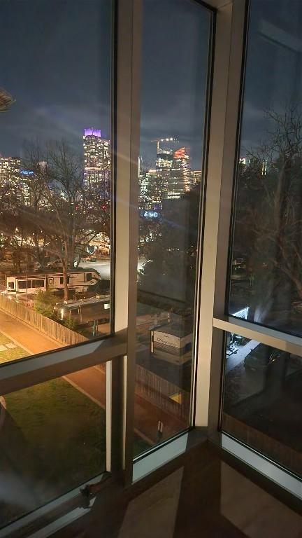 interior space with a view of city lights