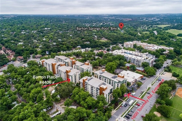 birds eye view of property with a city view