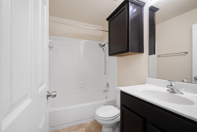 full bathroom featuring toilet, vanity, and  shower combination