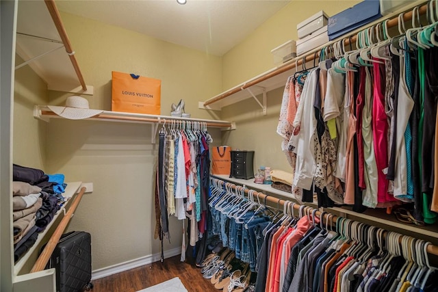 spacious closet featuring dark wood-type flooring