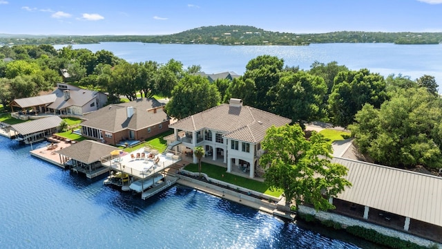 bird's eye view featuring a water view