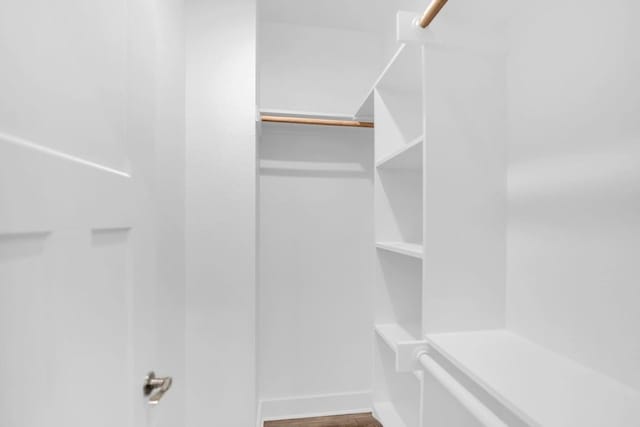 walk in closet with hardwood / wood-style floors