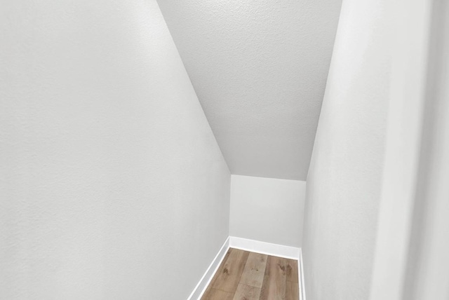 interior space featuring hardwood / wood-style flooring and lofted ceiling