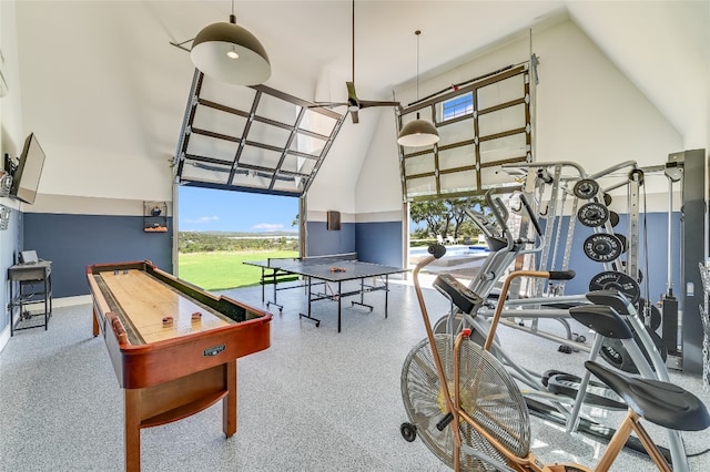 playroom featuring a healthy amount of sunlight and high vaulted ceiling