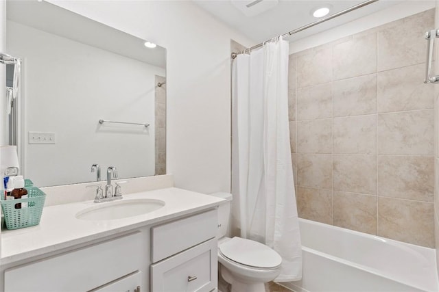 full bathroom featuring vanity, toilet, and shower / bath combo with shower curtain