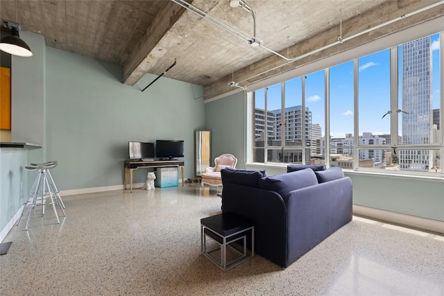 710 Colorado St Unit 5F, Austin, TX 78701 - living room with speckle patterned floor and baseboards