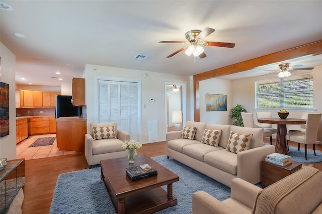 118 S S Cv, Spicewood, TX 78669 - living area with ceiling fan, light wood finished floors, and recessed lighting