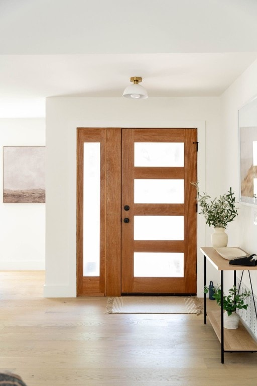 doorway to outside featuring light wood-type flooring