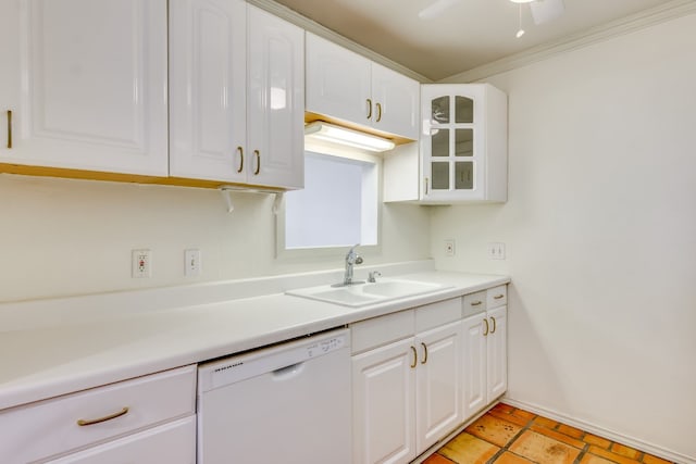 910 Duncan Ln Unit 50, Austin, TX 78705 - kitchen featuring dishwasher, glass insert cabinets, and white cabinetry
