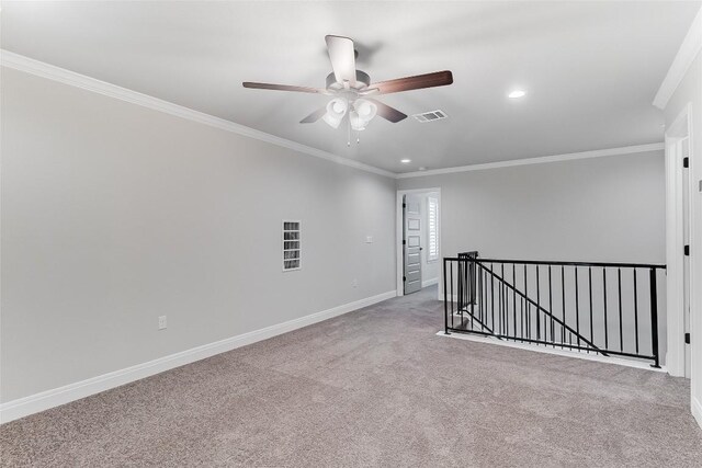 20104 Byrd Ave, Lago Vista, TX 78645 - empty room featuring recessed lighting, a ceiling fan, carpet flooring, and ornamental molding