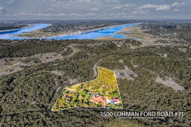 3500 Lohmans Ford Rd Unit 71, Lago Vista, TX 78645 - aerial view of property's location with a large body of water and property parcel outlined
