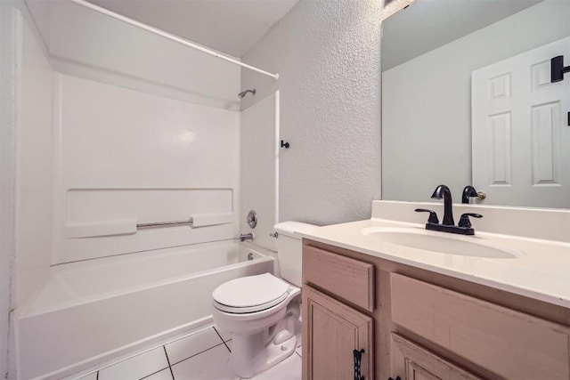 full bathroom featuring shower / bathing tub combination, tile patterned flooring, vanity, and toilet