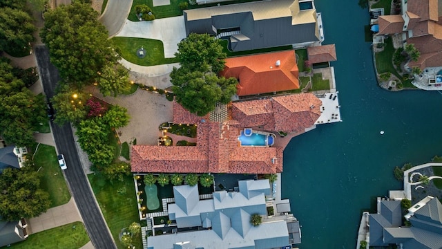 aerial view with a water view