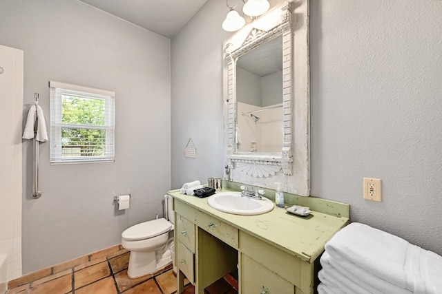 full bathroom featuring tile patterned flooring, vanity, bathtub / shower combination, and toilet