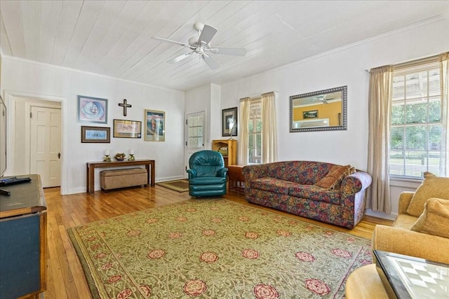 371 Youngs Prairie Rd, Elgin, TX 78621 - living area with ornamental molding, hardwood / wood-style floors, ceiling fan, and wooden ceiling