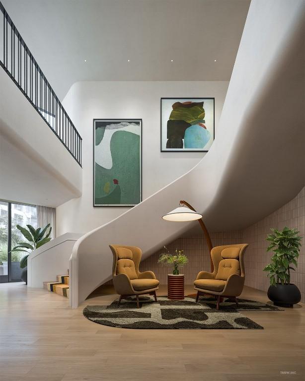 living area featuring hardwood / wood-style floors