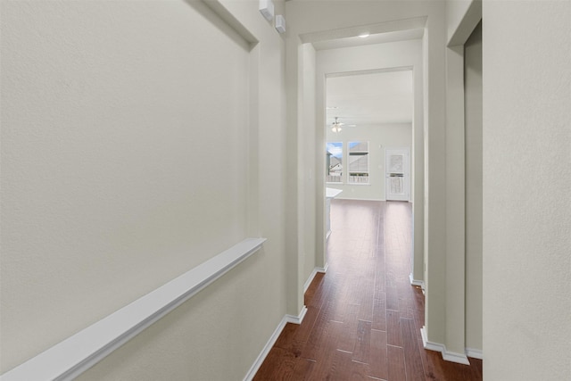 hall with dark wood-type flooring