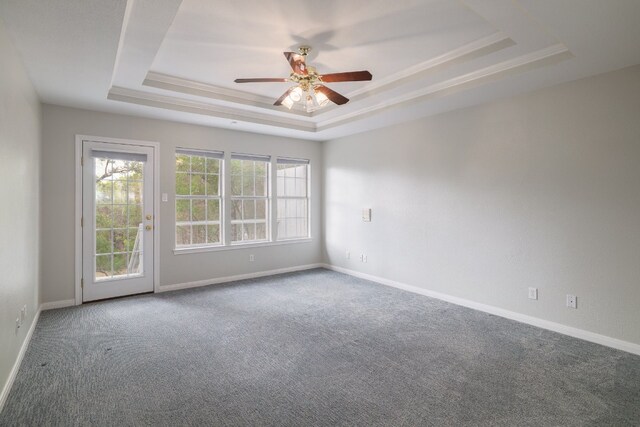 857 Mission Hills Dr, New Braunfels, TX 78130 - empty room featuring a tray ceiling, ceiling fan, and carpet