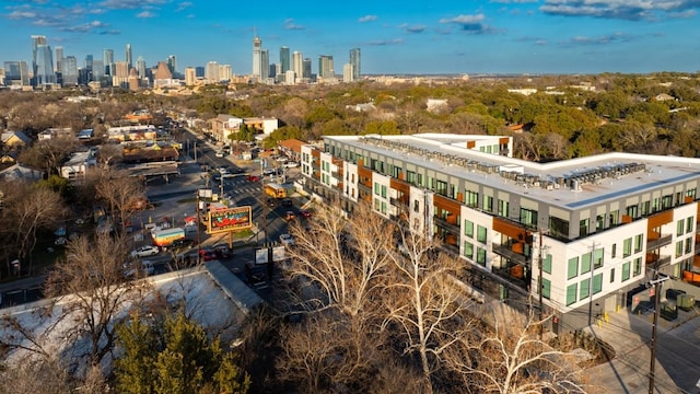 drone / aerial view with a city view