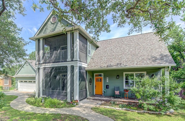 front facade with a sunroom