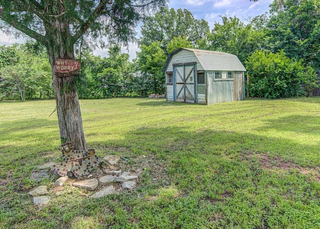 view of yard with a storage unit