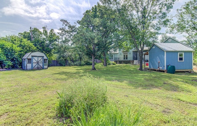 view of yard with a storage unit