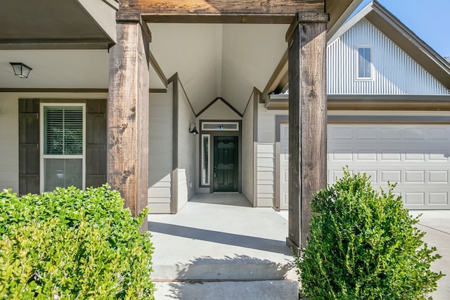 property entrance featuring a garage