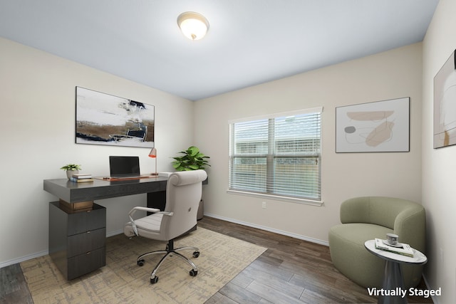 office area with hardwood / wood-style floors