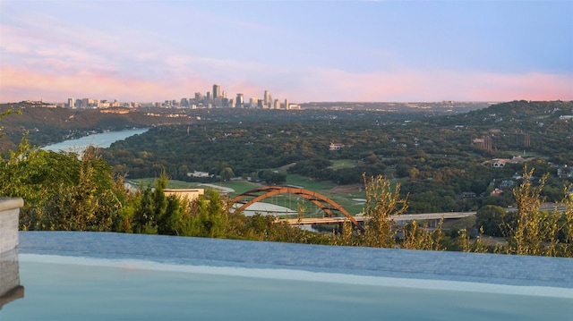 pool at dusk with a water view