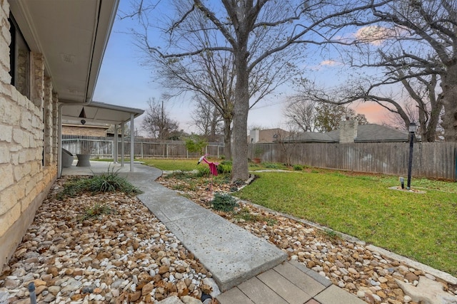 view of yard featuring a patio and a fenced backyard