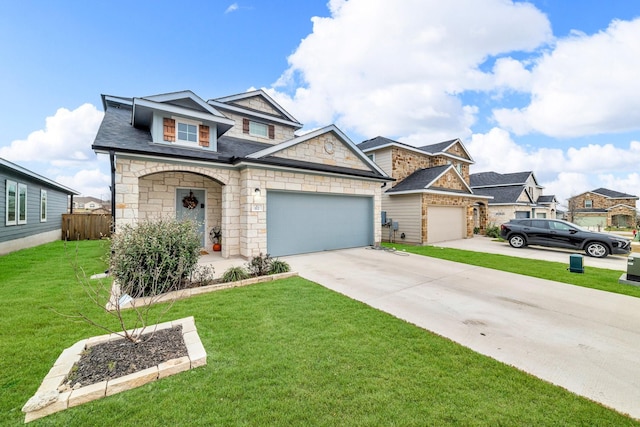 view of front of home featuring a garage and a front lawn