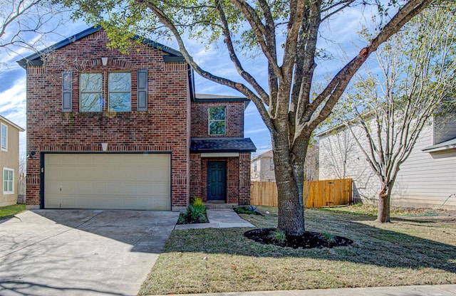 front facade featuring a garage and a front lawn