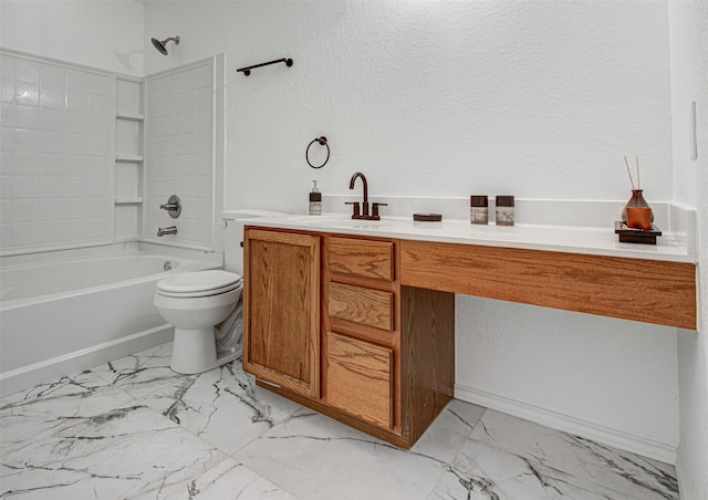 full bathroom featuring toilet, vanity, and bathing tub / shower combination