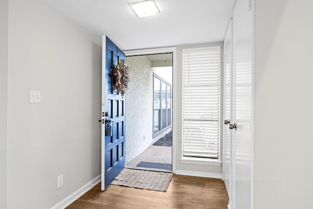 entrance foyer featuring wood finished floors and baseboards