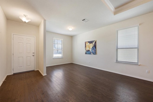 1420 Cliffbrake Way, Georgetown, TX 78626 - foyer entrance with dark wood-type flooring and ornamental molding