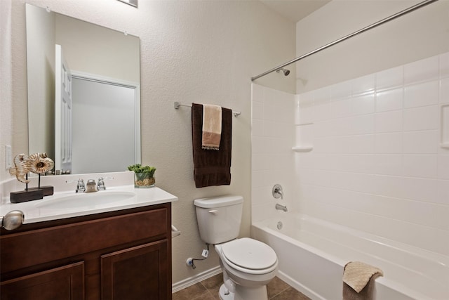 full bathroom featuring tile patterned floors, toilet, vanity, and bathtub / shower combination