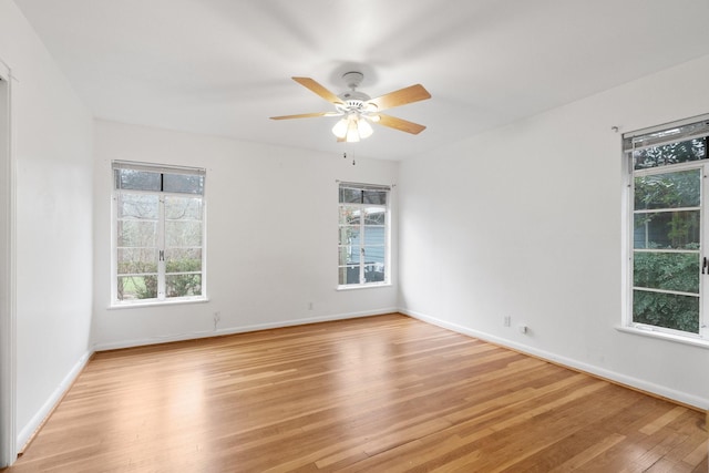 spare room featuring ceiling fan and light hardwood / wood-style flooring