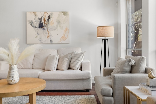 living room with hardwood / wood-style flooring