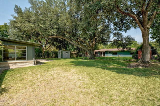 view of yard featuring a shed