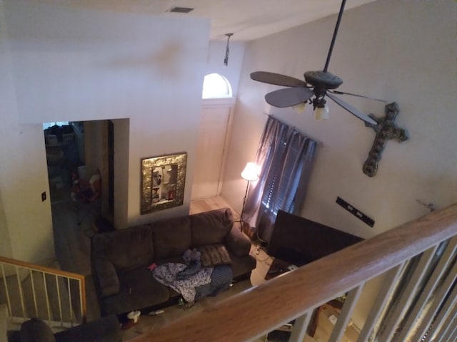 living room featuring ceiling fan