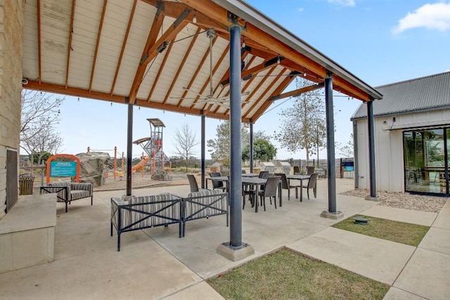 view of patio / terrace featuring a gazebo and an outdoor kitchen