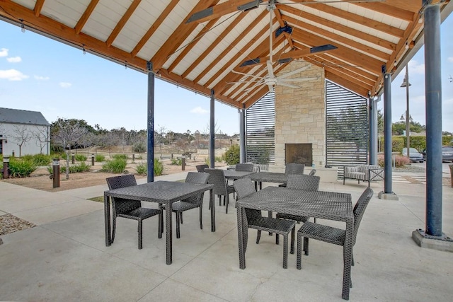 view of patio featuring a gazebo and ceiling fan