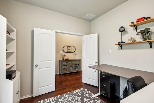 office area featuring dark wood-type flooring