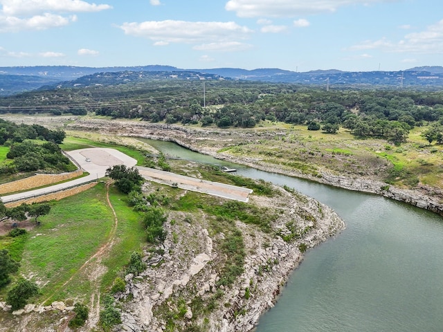 aerial view with a water and mountain view